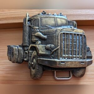 Antique Brass Semi Truck Belt Buckle - Men’s Brown Accent